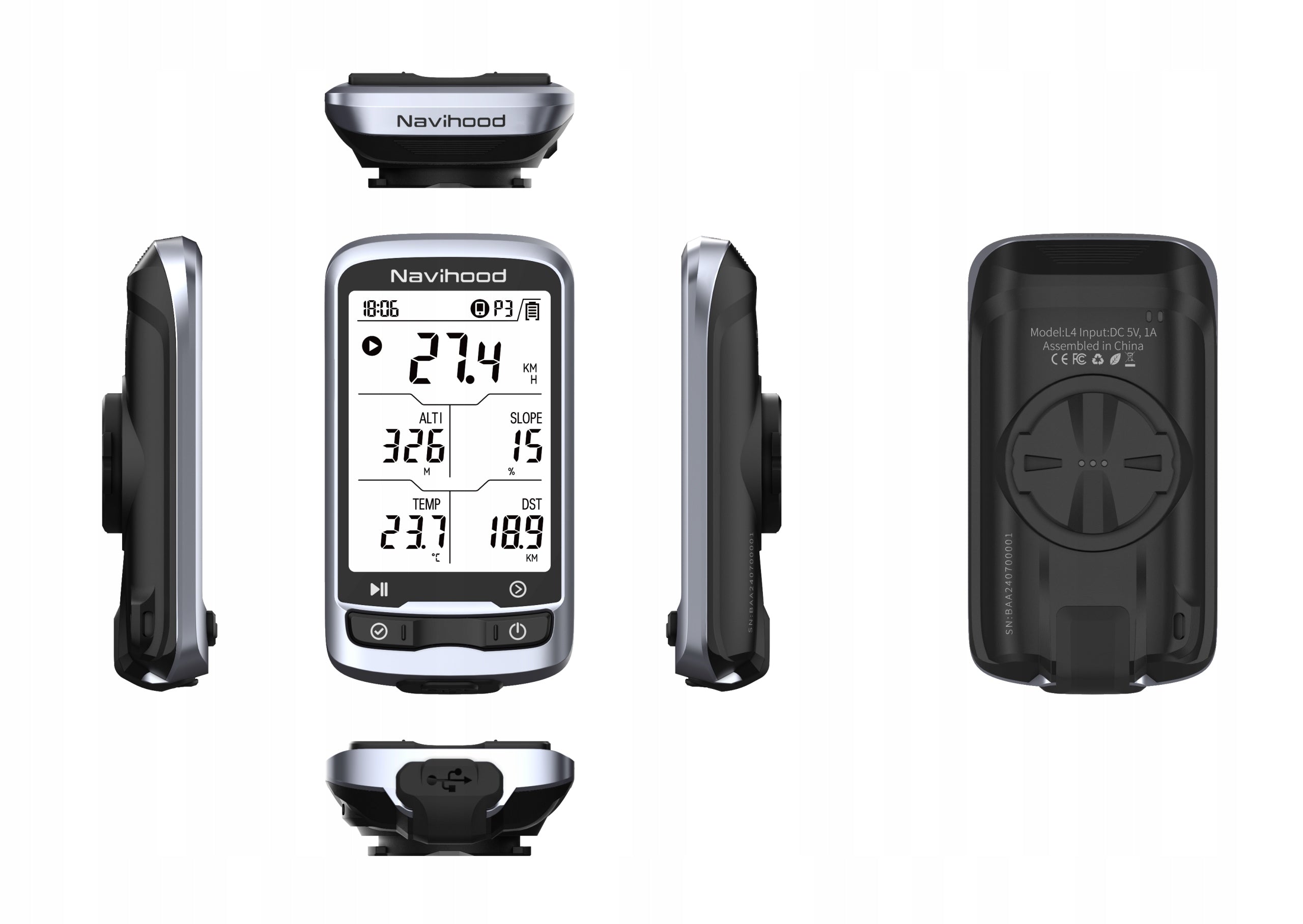NAVIHOOD L4 BIKE COMPUTER GPS BT APP