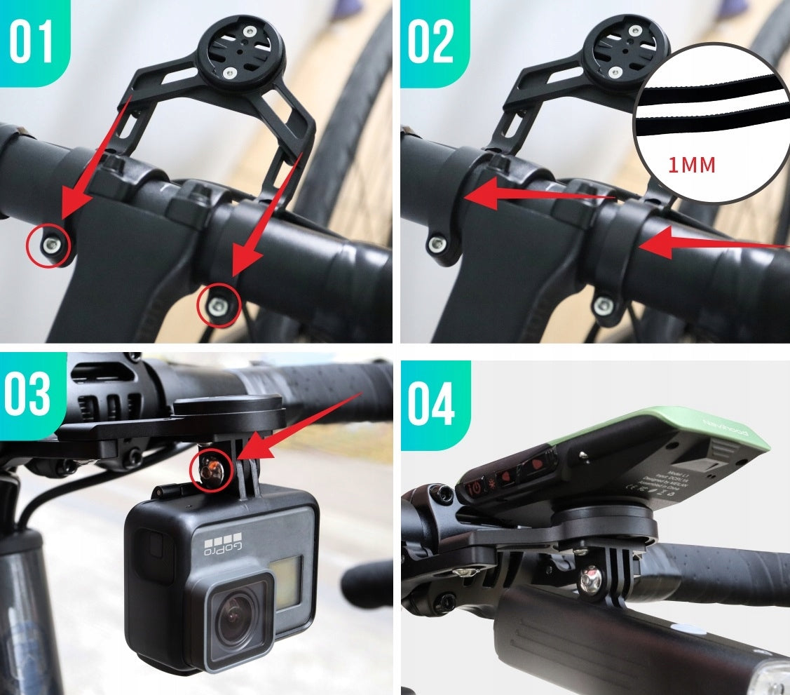 DOUBLE ALUMINUM BICYCLE MOUNT FOR CAMERA COMPUTER ON HANDLEBARS
